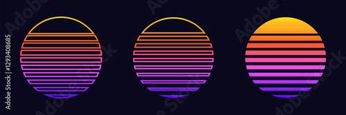 Three colorful ovals with horizontal stripes, showing a gradient from orange to purple.