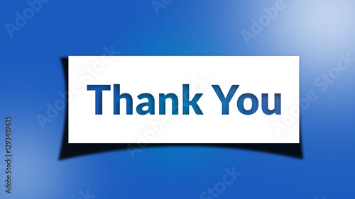 Thank you message for card, presentation, business. Expressing gratitude, acknowledgment and appreciation. Minimalist abstract design with white cut out paper on blue background