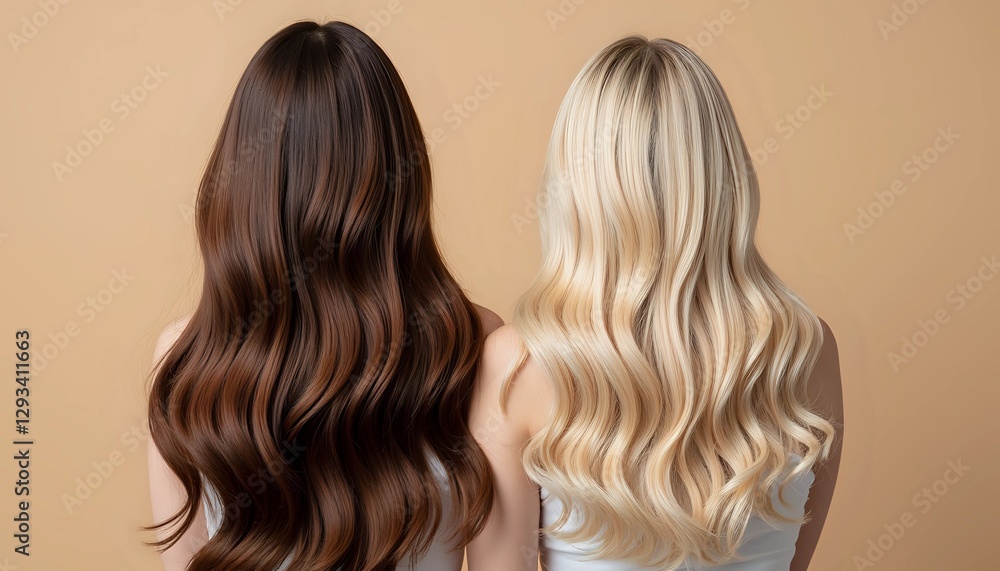 Fototapeta premium Two Women Showcasing Long Wavy Blonde and Brown Hair