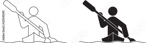 front view kayaking icon set