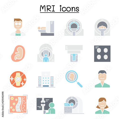 MRI diagnostic icon set in thin line style