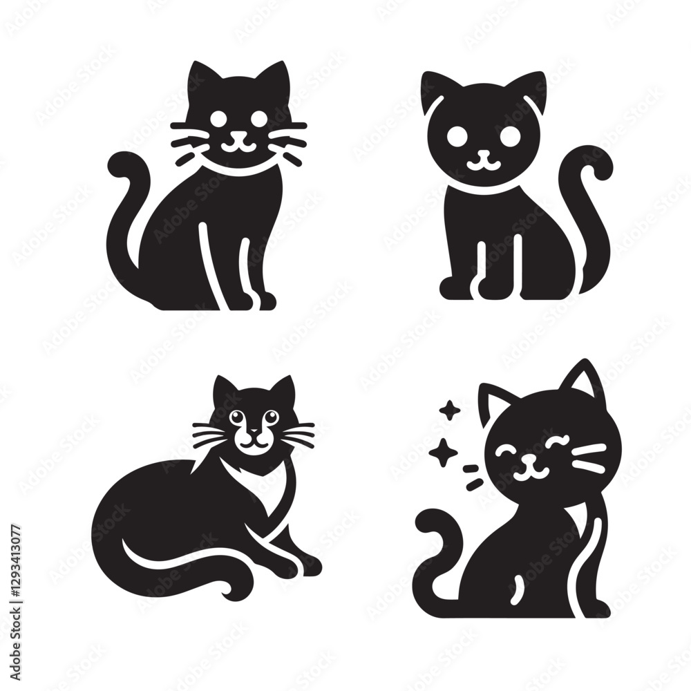 vector black cat silhouette set vector black cat silhouette set