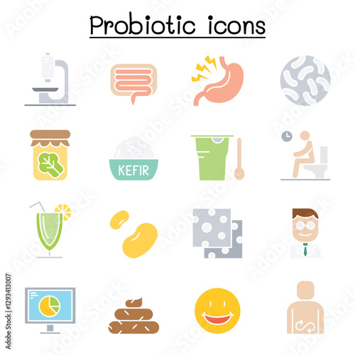 Probiotics bacteria icon set in thin line style