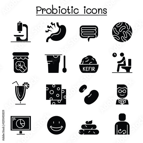 Probiotics bacteria icon set in thin line style