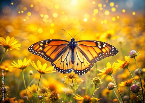 Vibrant Butterfly Double Exposure, Yellow Flowers, Nature Photography, Spring Bloom
