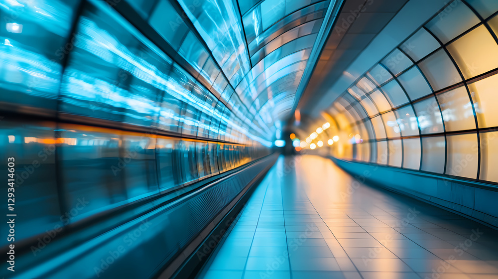 Blue and yellow futuristic interior hallway Blue and yellow futuristic interior hallway