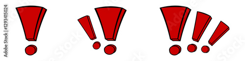 Image featuring three eye-catching red exclamation marks, each increasing in size, lined up horizontally, conveying emphasis and excitement.