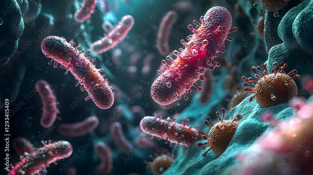 Microscopic 3D Render of Viruses and Bacteria Microscopic 3D Render of Viruses and Bacteria
