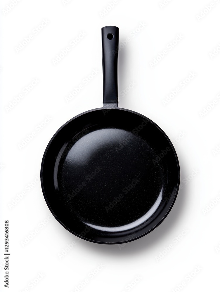 Black speckled frying pan with black handle isolated on white background. Studio shot Black speckled frying pan with black handle isolated on white background. Studio shot