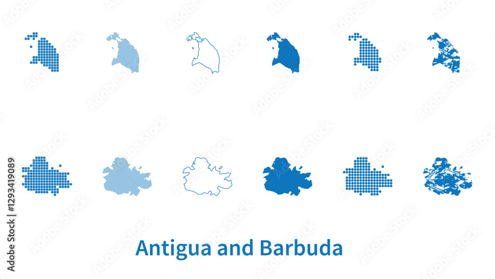 map of Antigua and Barbuda - vector set of silhouettes in different patterns