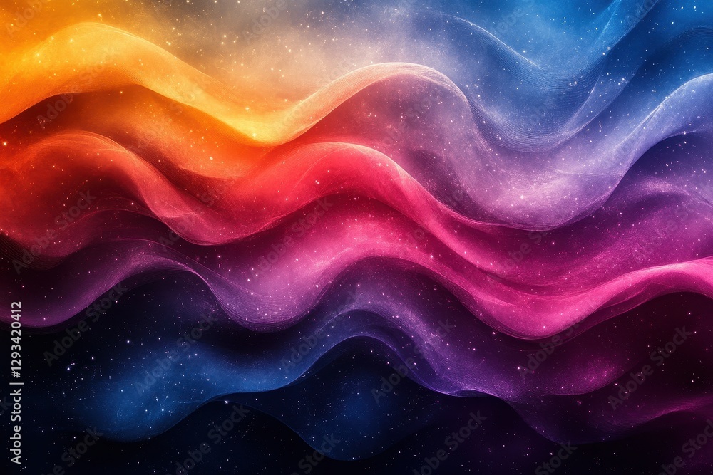 Colorful waves of light create a vibrant abstract background filled with dynamic fluid patterns and starry elements at night Colorful waves of light create a vibrant abstract background filled with dynamic fluid patterns and starry elements at night