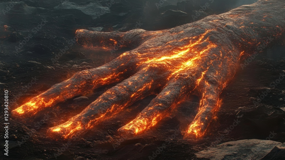 Naklejka premium Titan's fiery hand: Lava touch