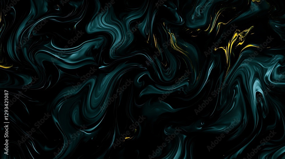 Obraz premium Dark teal gold liquid swirls abstract art