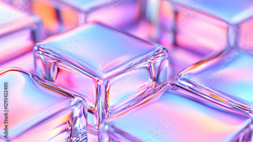 Abstract iridescent cubes.  Close-up view of stacked translucent cubes in vibrant colours.  Suitable for digital art, graphic design, or background image
