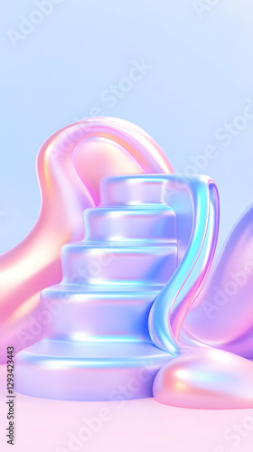 Wallpaper Mural Abstract iridescent steps, pastel colors, fluid shapes, display podium Torontodigital.ca