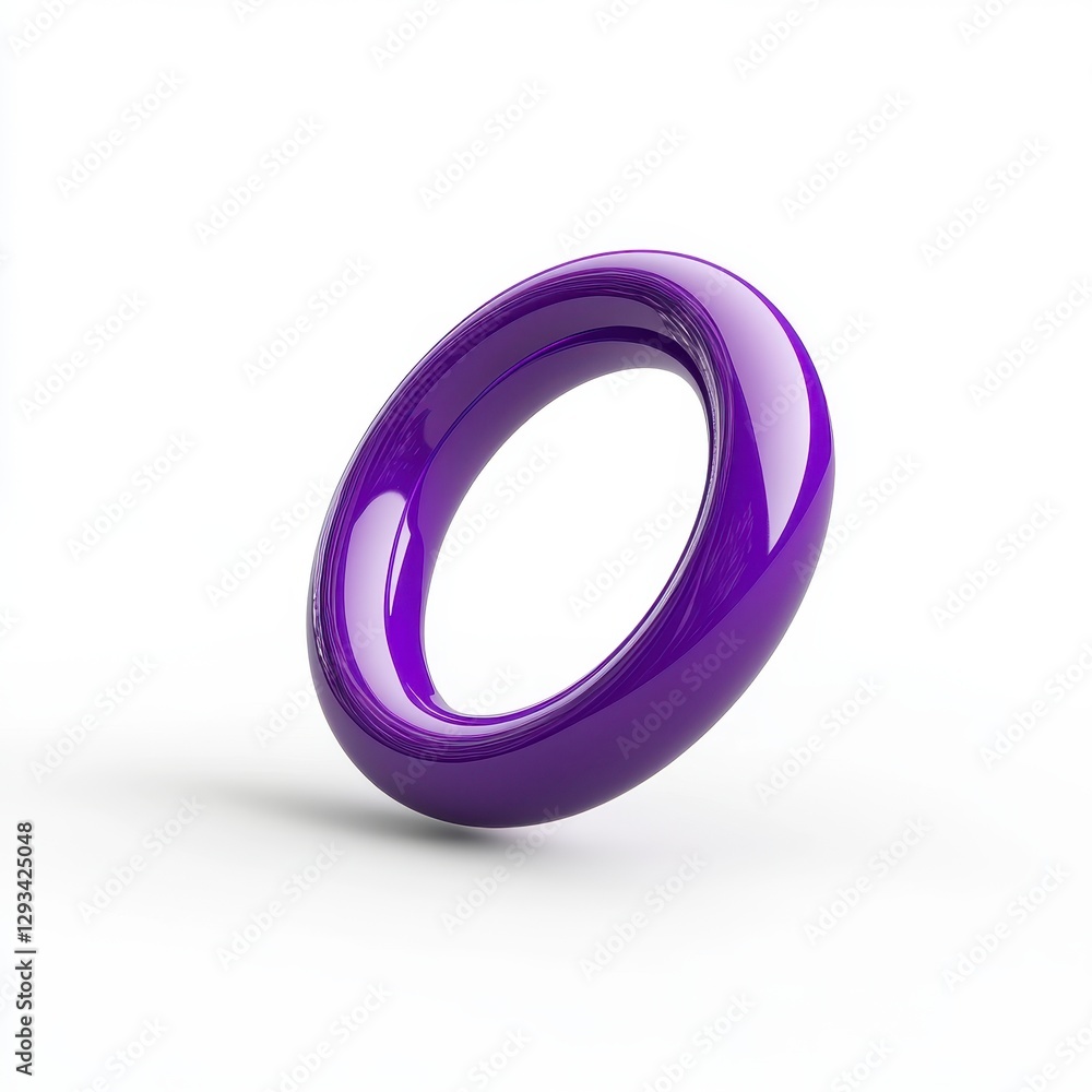 Purple ring shaped object on white background, 3D rendering, glossy texture, smooth curves, abstract design element Purple ring shaped object on white background, 3D rendering, glossy texture, smooth curves, abstract design element