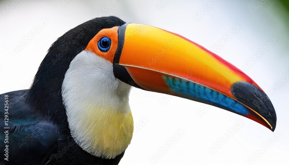 Vivid Toucan Bird Profile Amidst Exotic Rainforest Greenery, Showcasing Striking Colors and Textures in a Lush and Vibrant Scene. Vivid Toucan Bird Profile Amidst Exotic Rainforest Greenery, Showcasing Striking Colors and Textures in a Lush and Vibrant Scene.