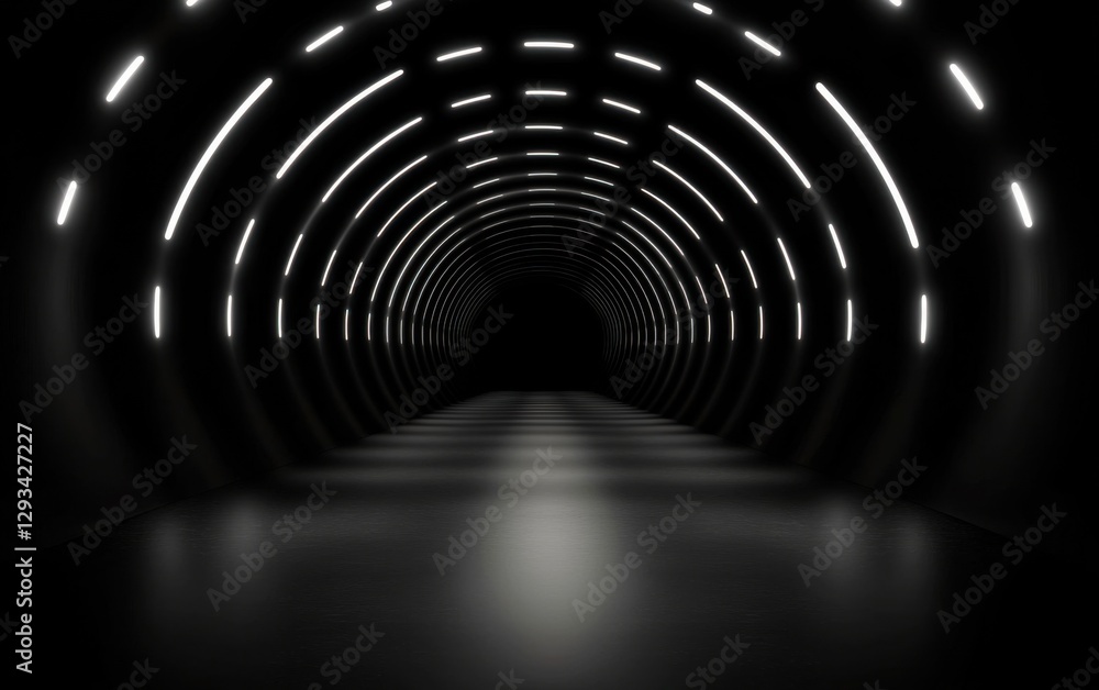 Fototapeta premium Illuminated tunnel journey abandoned underground space digital art dark environment perspective view conceptual design