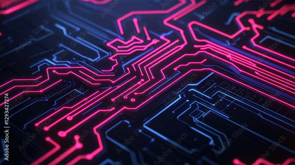 marketing automation lead customer concept. Abstract circuit board design with vibrant neon colors.