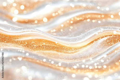 Wallpaper Mural Abstract liquid texture, golden and white.  Shiny cosmetic product.  Background blurred waves.  Possible use for product promotion Torontodigital.ca