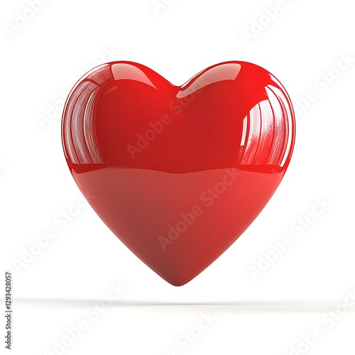 3D Render of a Shiny Red Heart on White Background