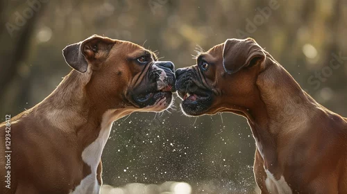 Obraz Dwa psy rasy bokser w dynamicznej interakcji