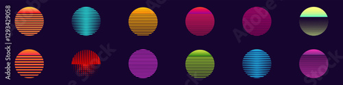 A collection of vibrant ovals each featuring unique striped patterns and glowing neon gradients, creating a stunning visual effect.