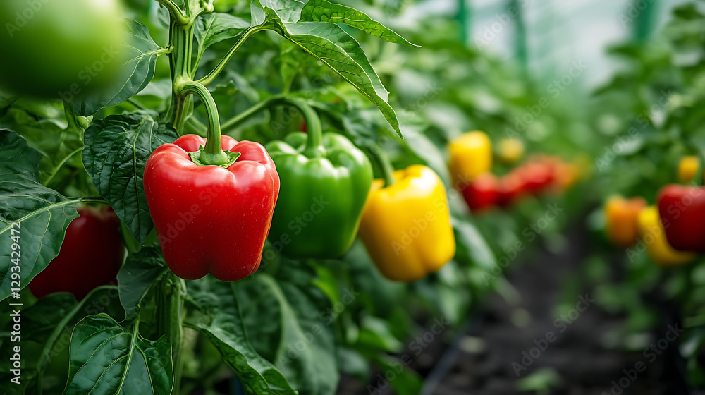 Bell Pepper Greenhouse Farming – Organic Agriculture, Fresh Vegetables, and Sustainable Cultivation,  ideal for agriculture blogs, organic farming websites, greenhouse technology discussions, sustaina