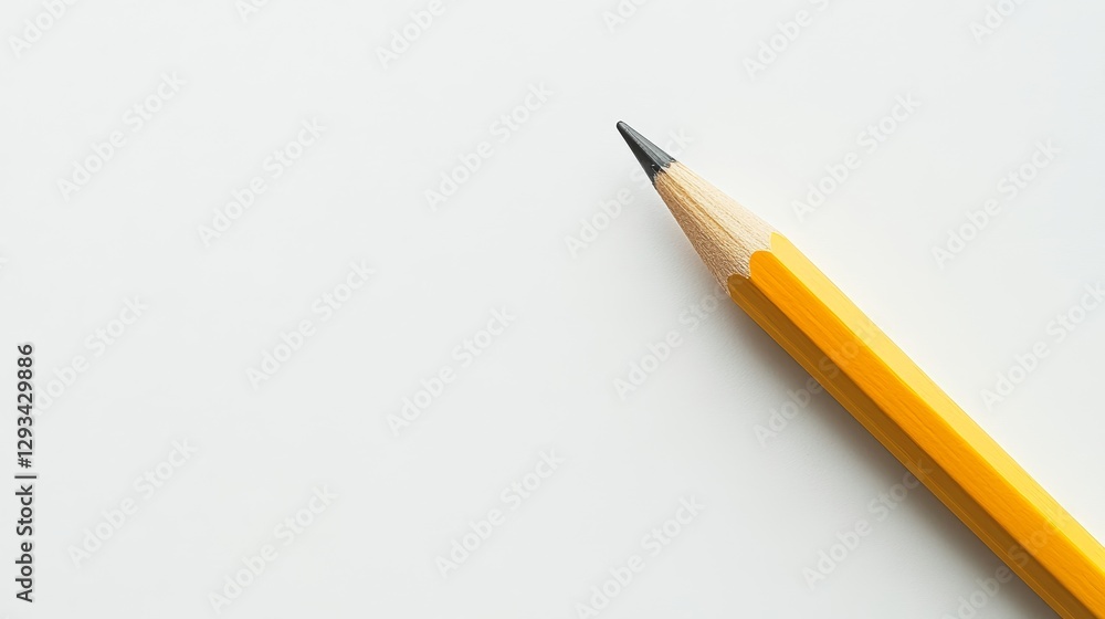 Yellow Pencil on White: Top View Workspace Yellow Pencil on White: Top View Workspace