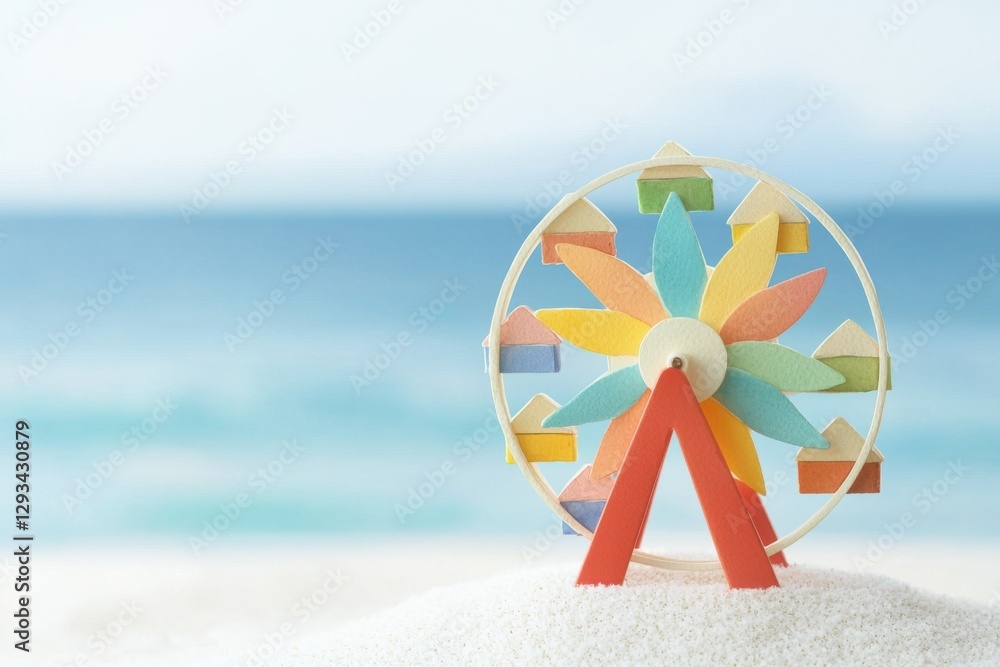 Naklejka premium Colorful miniature ferris wheel at the beach playful environment captivating composition