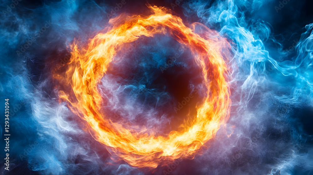 Fototapeta premium Abstract ring of fire and ice, dramatic visual effect