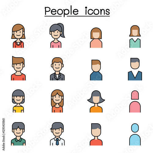 People, User icon set in thin line style