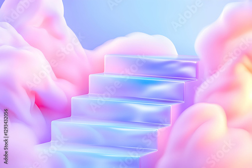 Abstract steps in a pastel cloud setting, for product showcase