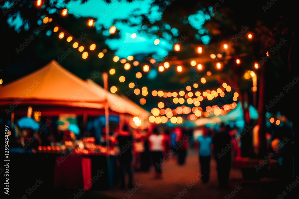Fototapeta premium Guirlandes lumineuse dans un parc, festivités nocturnes