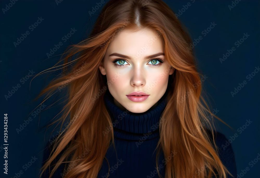 Fototapeta premium Striking Close Up Portrait of a Young Beautiful Woman with Intense Eyes and Strong Jawline