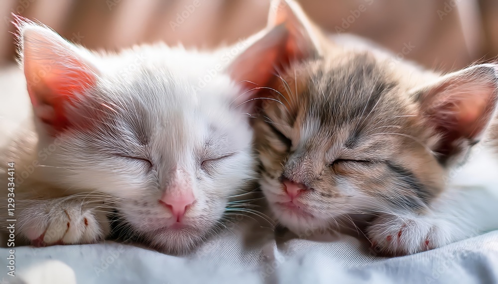Obraz premium Happy Kittens Slumber Cozy Kitten Family Nestled in Blissful Harmony, Warmth Radiating from Every Purr, Perfect for Digital Art, Home Decor, and Design Inspiration.