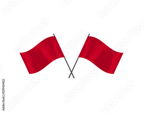 Two bright red flags crossed on a white background, symbolizing caution or warning.