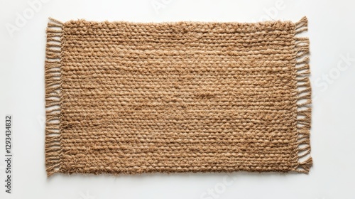 Jute doormat with fringe top view white background mockup 