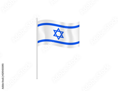 A waving israeli flag with the star of david centered between two blue stripes.