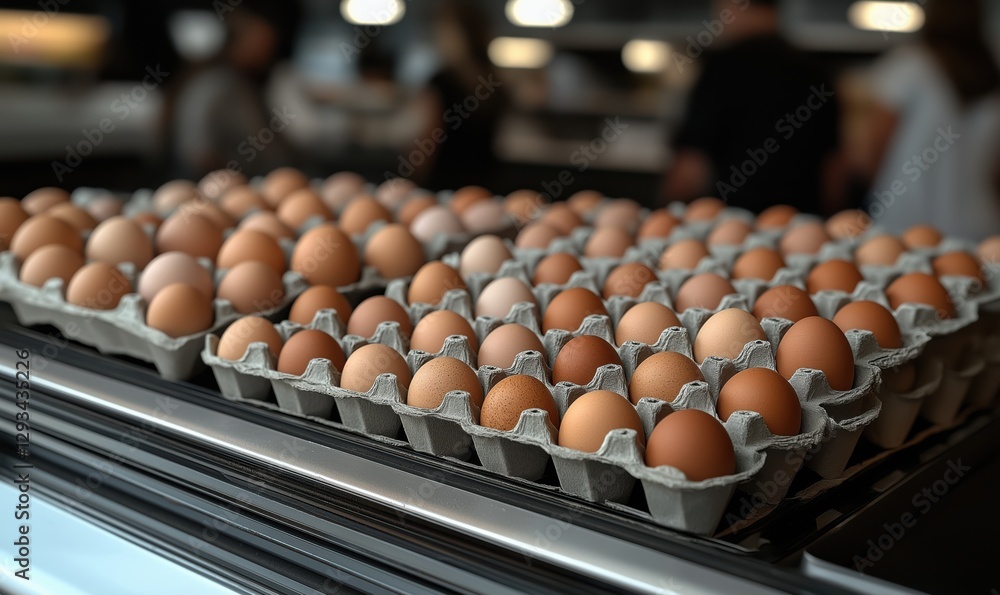 Fresh eggs are arranged neatly in cartons, showcasing their variety and colors at a market during the day Fresh eggs are arranged neatly in cartons, showcasing their variety and colors at a market during the day