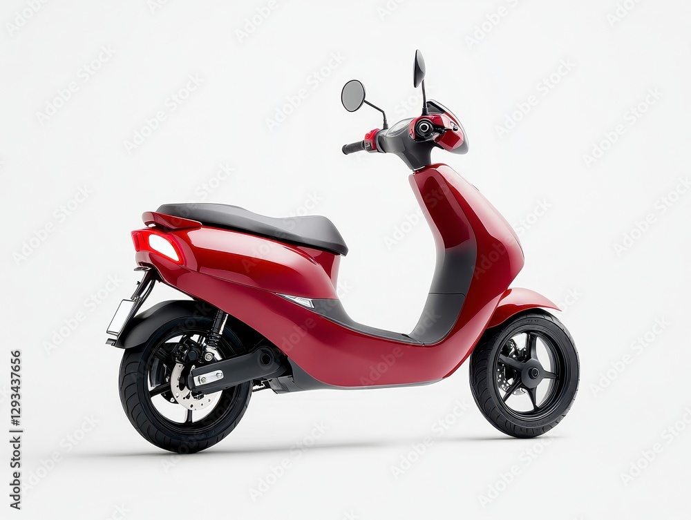 Studio shot of a red electric scooter on a white background, showcasing its sleek design and modern features Studio shot of a red electric scooter on a white background, showcasing its sleek design and modern features