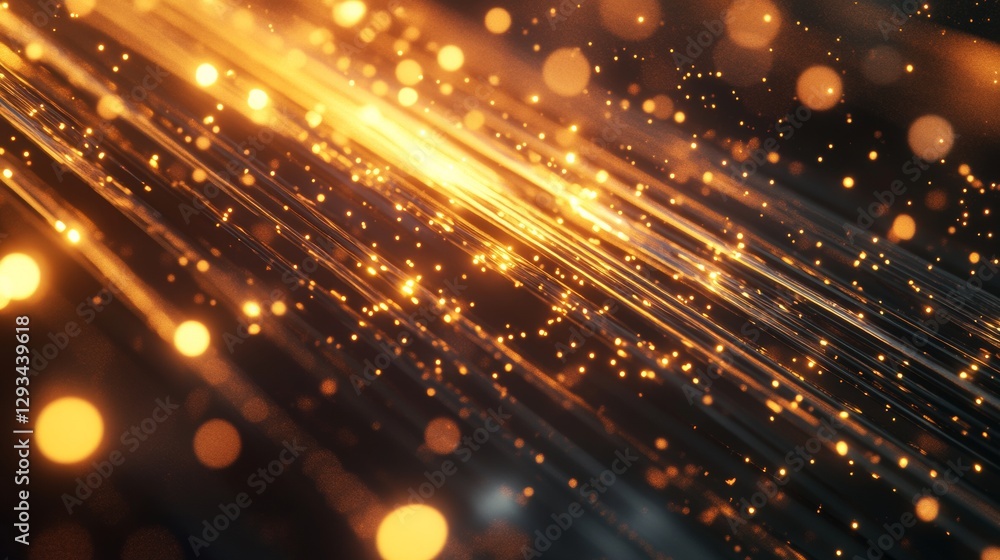 Fototapeta premium Bright abstract golden lights with lens flares crossing diagonally in motion, evoking a sense of energy and movement. Modern digital technology and innovation concept