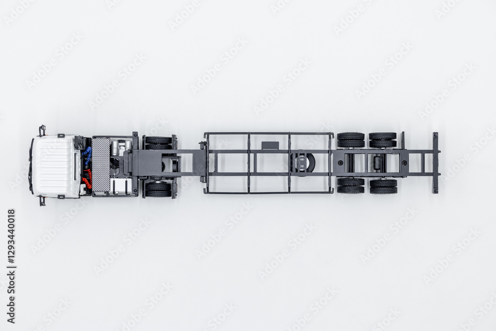 Top view white truck with cargo semi trailer on white background, The top view of transport semi truck trailer, Business logistic and transportation by semi truck trailer.