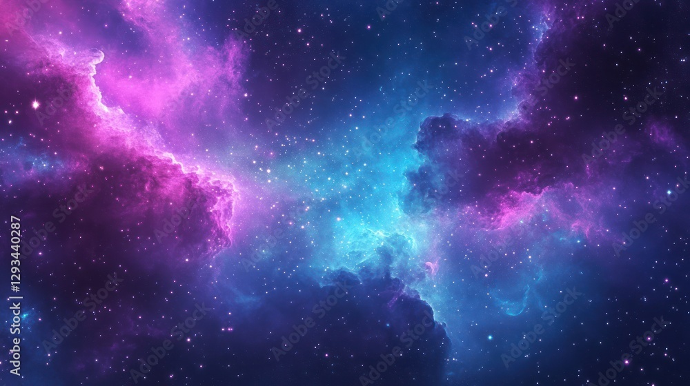 Naklejka premium Cosmic Nebula Pink and Blue Nebula Clouds