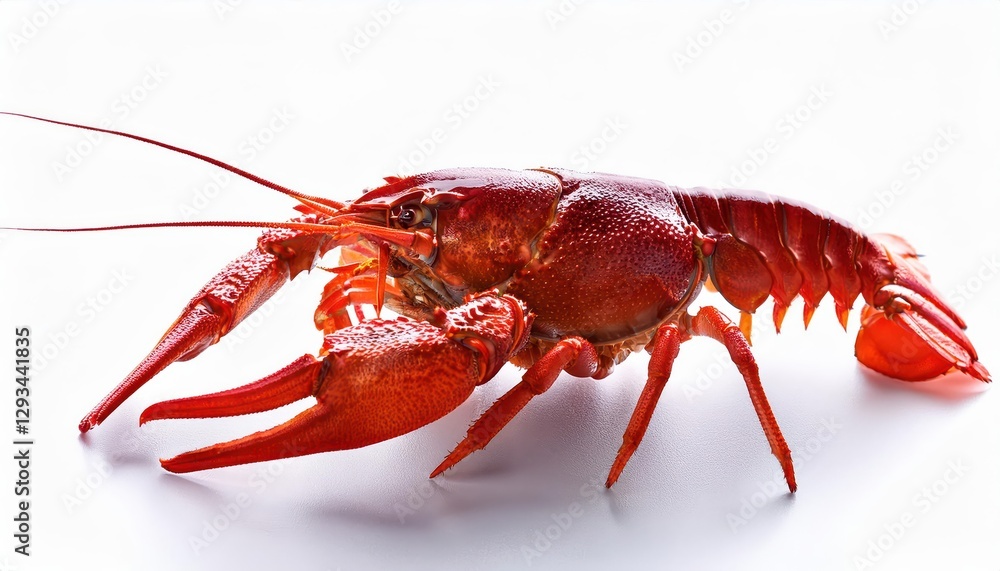 Crayfish Isolated on White Background Vivid Red Crustacean Striking Against Pure Whiteness, Showcasing Intricate Legs and Claws in High Definition Crayfish Isolated on White Background Vivid Red Crustacean Striking Against Pure Whiteness, Showcasing Intricate Legs and Claws in High Definition