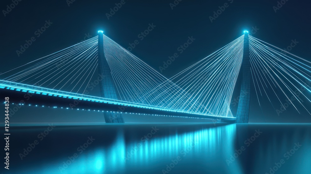 Obraz premium Futuristic cable bridge night reflection, city