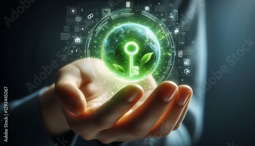 Business Hand Holding Glowing Key – Symbol of Success, Opportunity, and Innovation.