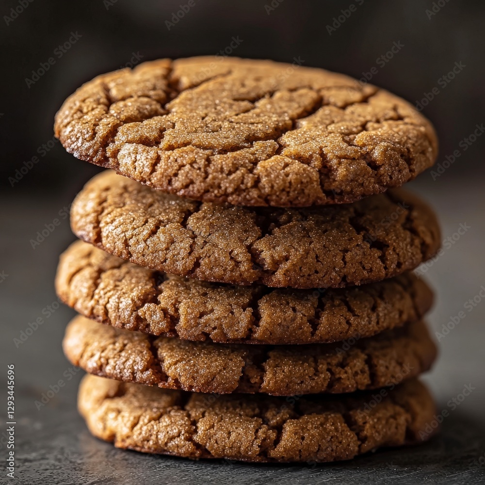 Freshly Baked Cookies Stacked on a Dark Surface Freshly Baked Cookies Stacked on a Dark Surface