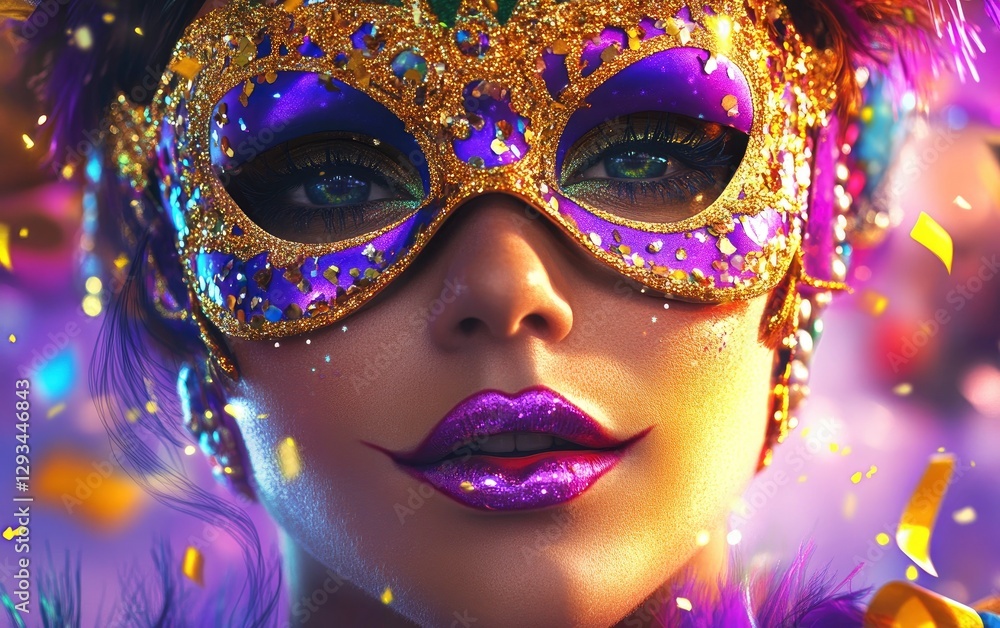 Mardi Gras background with beautiful masks and beads, purple, gold, and green colors, impressionism, bokeh lights, Mardi Gras background with beautiful masks and beads, purple, gold, and green colors, impressionism, bokeh lights,