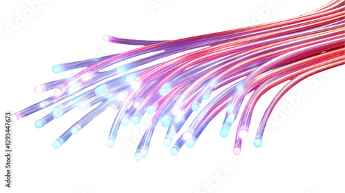 Abstract Fiber Optics Light Pink Purple Glow art data wave isolated on transparent background